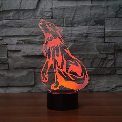 Wolf design Acrylic LED 3D Visual Lamp manufacture cartoon designs 3d led mini night light for kids gift