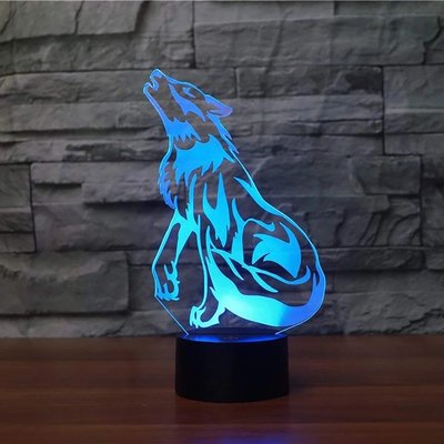 Wolf design Acrylic LED 3D Visual Lamp manufacture cartoon designs 3d led mini night light for kids gift