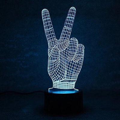 Hot sale 3D Illusion Victory Gesture Touch Control 7 Colors Change Night Light with USB Charger For Kids Christmas