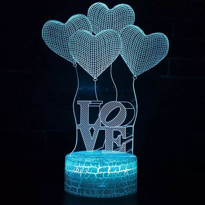 Love & Heart Shape LED 3D Optical Illusion Smart 7 Colors Night Light Table Lamp with USB Cable