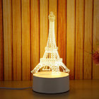 3D Visual Illusion LED Reading Lamp Wooden Bent Stand Acrylic Lampshade Table Desk Night Light