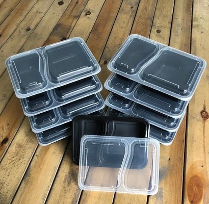 China wholesale factory price microwave clear plastic 2 compartment disposable food container with lids supplier
