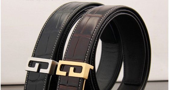 Autumn And Winter New Fashion Handsome G-Shaped Stainless Steel Belt Men's Crocodile Pattern Leather Belt Leather Trend