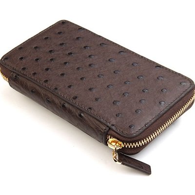Handmade Leather Goods Ostrich Leather Zipper Mobile Phone Clutch Leather Long Wallet Customization