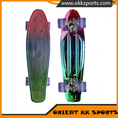 hot design good quality fade metal color skateboard,chorme mini cruiser board longboard