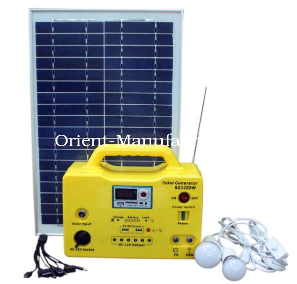 20W portable solar power system with LED lighting, USB charging , integrated radio/MP3 functions