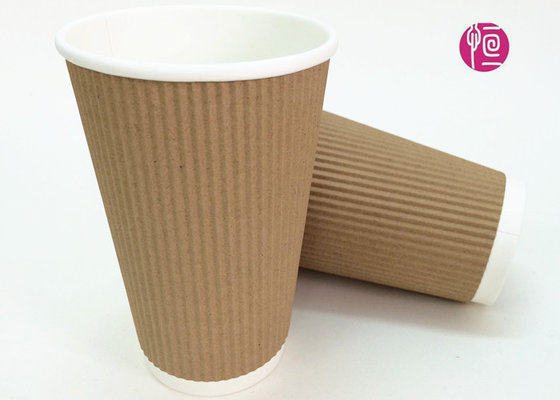 China Brown Kraft Ripple Paper Cup Triple Wall , Promotional Paper Coffee  Cups supplier