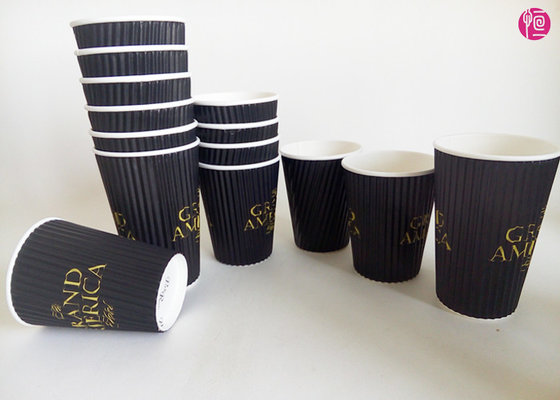 China Espresso Ripple Paper Cups Full Black Printed Coated , Insulated supplier