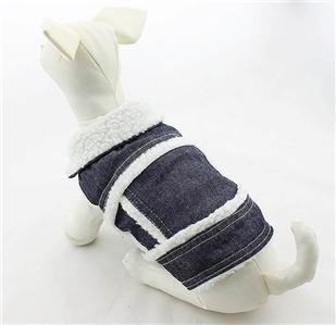 XS , S Small Winter dog coats Faux Fur Lining Denim Jacket for small dogs