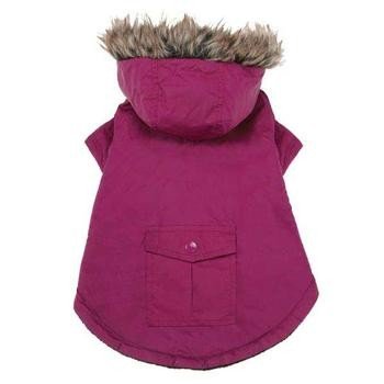 X large Casual Canine Fur Trim Dog Parka - Deep Raspberry Custom Dog Hoodies