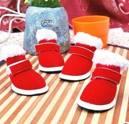 Puppy Cozy Boot Red Pet dog shoes M / L for Cute Chrismas Santa