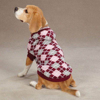 Custom hand knitted Hooded Argyle dog sweaters for winter - Raspberry