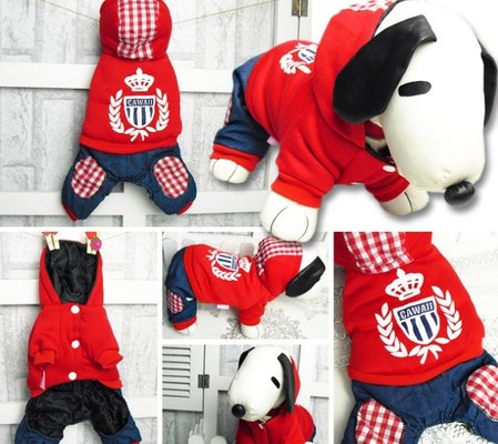 Customized Animal Dog Boy Check Clothes Jane Trousers Sasual Pet Wear for autumn