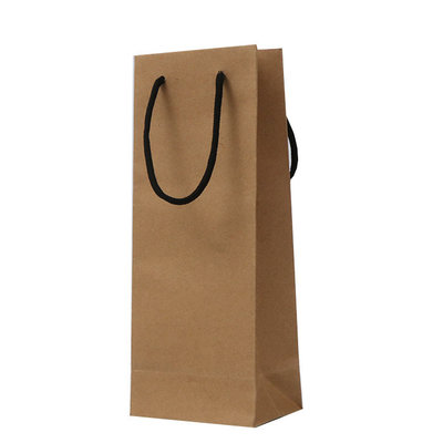 Recycled Brown Kraft Paper Bag With Logo Print Wine Carrier Packaging Bags supplier