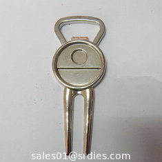 China Functional two in one metal golf pitchfork bottle opener, golf divot tool bottle opener, supplier