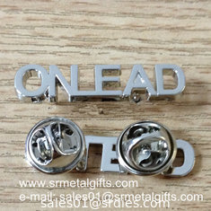 China Monogram lettering silver emblem pins, metal monogram lapel pins, supplier