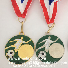 China Enamel metal soccer medal with ribbon lace, color filled metal sports medals supplier