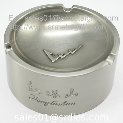 Brush metal 8 inch cigarette ashtray, personalized round steel engraved ash tray, supplier