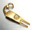 Pearl gold golf pitchfork repair key tags, functional golf divot repair tool keychains, supplier