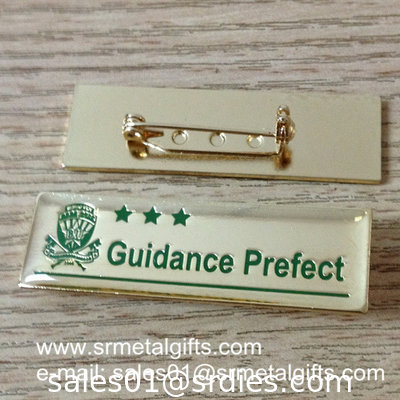 Engraved monogram letters collar lapel pin with safety pin, supplier