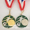 Enamel metal soccer medal with ribbon lace, color filled metal sports medals supplier