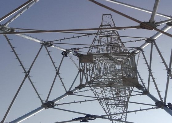 CO2 Shielded Arc Welding Metal Power Line Towers , Silver 220 Kv Transmission Line Towers supplier