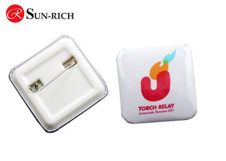 China Promotion 4cm Square Tinplate Badges with plastic base supplier