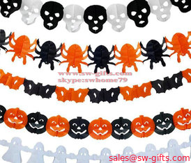 China New Paper Chain Garland Decorations Pumpkin Bat Ghost Spider Skull Shape Halloween Decor Garland Decor supplier