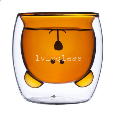 Hand made borosilicate animal shape double wall glass milk coffee cup for sale