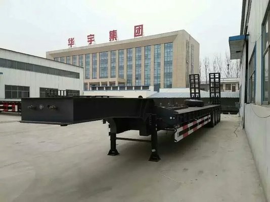 China 3 Axle Lowbed Semi Trailer , Low Flatbed Trailer With Air Suspension System supplier