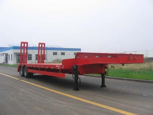 3 Axle Lowbed Semi Trailer , Low Flatbed Trailer With Air Suspension System supplier