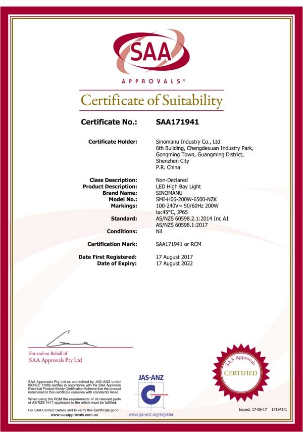 China Shenzhen Sinomanu Industry Co., Ltd. Certification