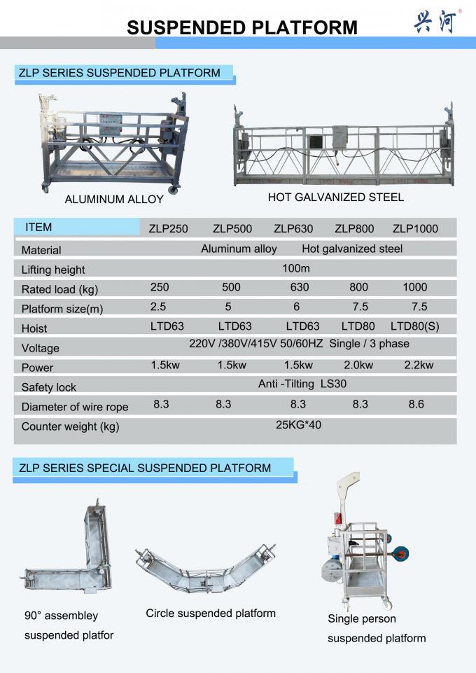 ZLP630/ZLP800 high-duty steel gondola maintenance , 220v/380v/415v wire rope cradle , electric hanging scaffolding