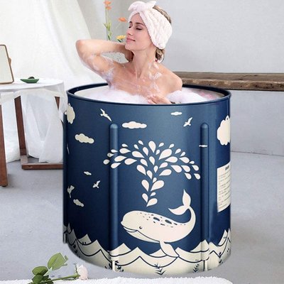 Foldable Bathtub Portable Soaking Bath Tub,Eco-Friendly Bathing Tub for Shower Stall (Whale Blue)