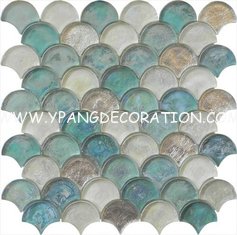 China Light blue green mix water waving glass mosaic for hotel mall supplier